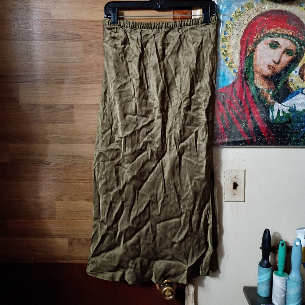 J. Crew Women's Gwyneth Flounce-hem Slip Skirt in Linen, Size S Green